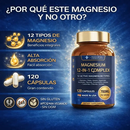 💪 Magnesio 12 en 1:  ⚡ Energía estable,  sueño profundo y mejor recuperación Muscular. 🏋️‍♀️