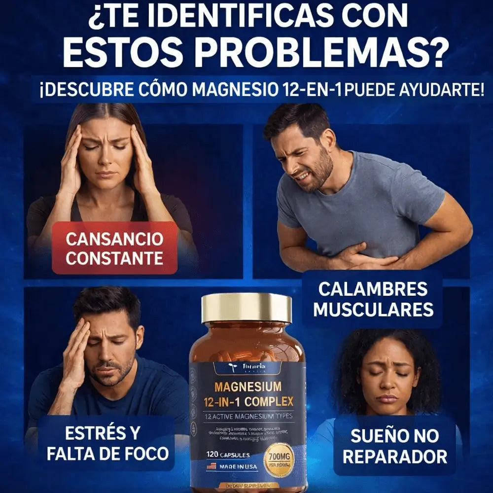 💪 Magnesio 12 en 1:  ⚡ Energía estable,  sueño profundo y mejor recuperación Muscular. 🏋️‍♀️