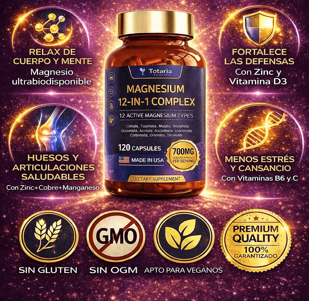 💪 Magnesio 12 en 1:  ⚡ Energía estable,  sueño profundo y mejor recuperación Muscular. 🏋️‍♀️