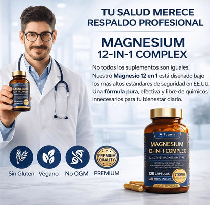 💪 Magnesio 12 en 1:  ⚡ Energía estable,  sueño profundo y mejor recuperación Muscular. 🏋️‍♀️